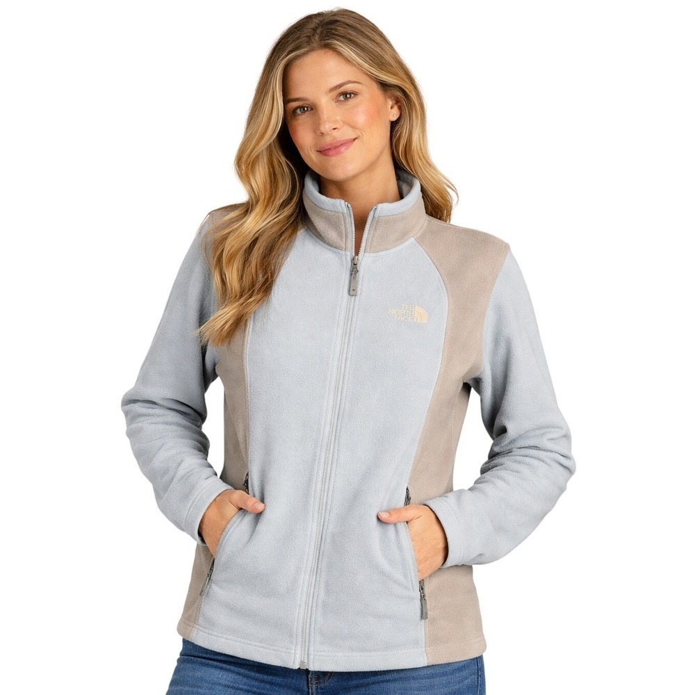 The North Face Denali Fleece Jacket Womens XL Light Blue Grey‎ Colorblock Zip